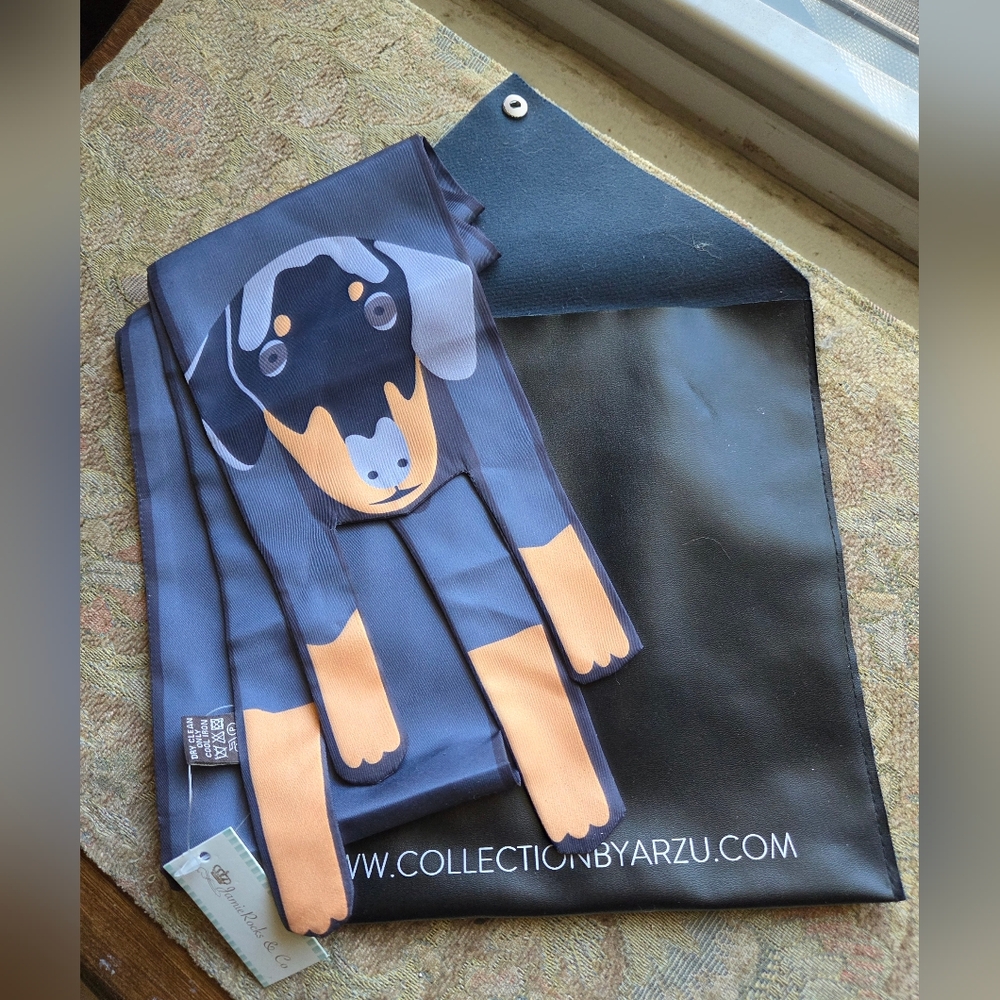 DASCHUND FUN 100% Polyester Scarf - Orange and Black